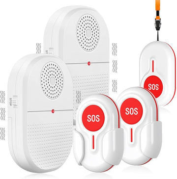 Buscapersonas inalámbrico Daytech para cuidadores y sistema de llamada SOS: alerta para pacientes mayores con 3 botones de recordatorio y 2 receptores vibratorios